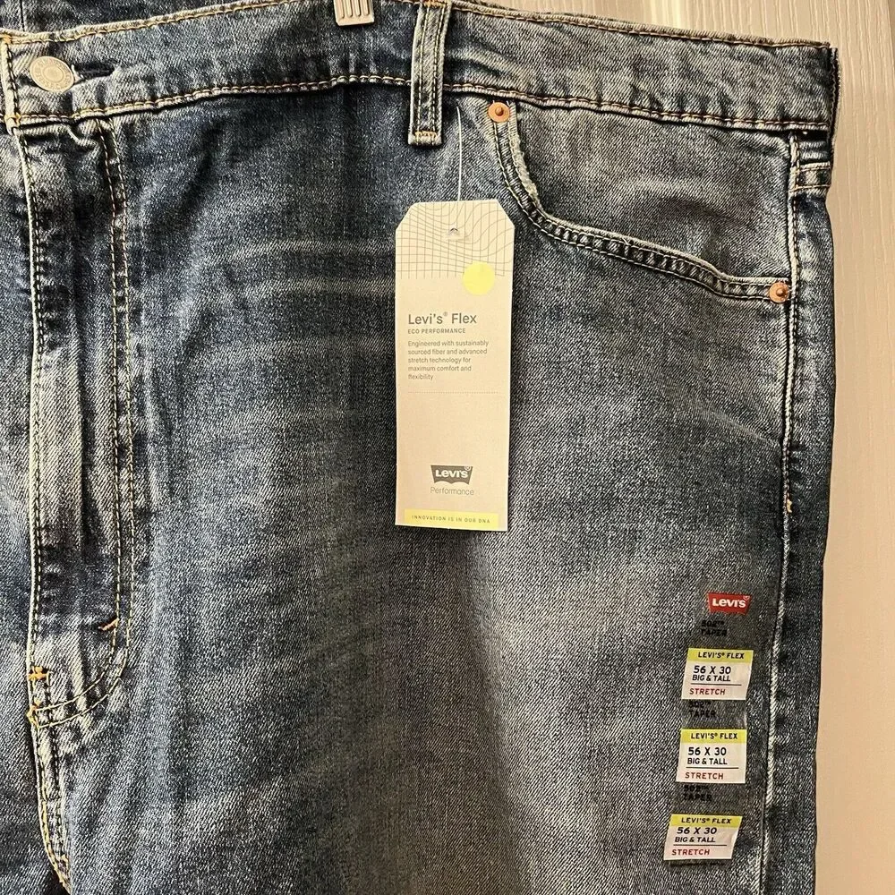 Levis 502 Taper Jeans Flex‎ Stretch Medium Blue Denim Big & Tall Size 56x30 NWT